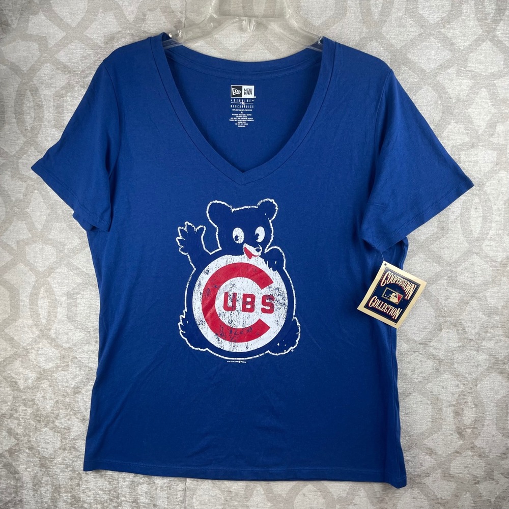 New Era Cooperstown Collection Women XL Blue NWT Distressed Cubs Graphic Tee MLB - Picture 1 of 9